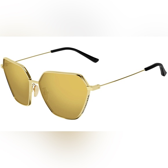 NEW BALENCIAGA GEOMETRIC SUNGLASSES BALENCIAGA BB0194S 002 GOLD EYEWEAR - Picture 2 of 5